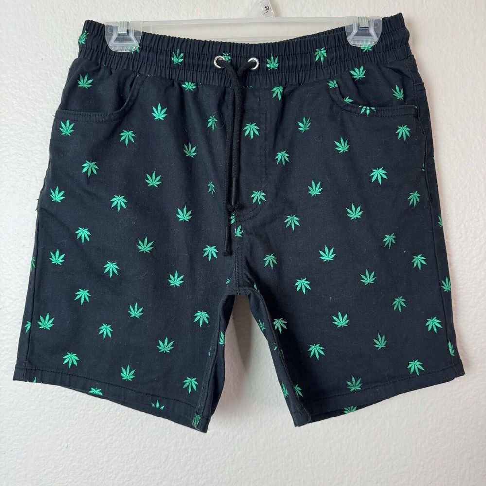 Drill Clothing Company Pot Weed Marijuana Leaf Shorts Black Green Medium